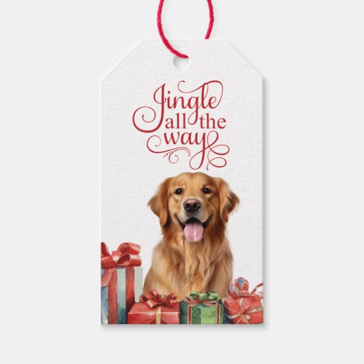 Jingle All The Way Golden Retriever Hond Kerstmis Cadeaulabel (Voorkant)