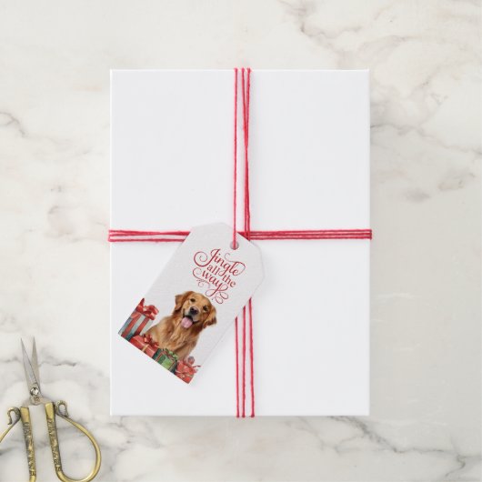 Jingle All The Way Golden Retriever Hond Kerstmis Cadeaulabel (Met Touw)