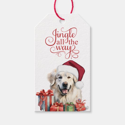 Jingle All the Way Grote Pyreneeën Hond Kerstmis Cadeaulabel (Voorkant)