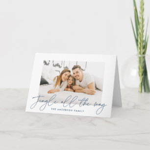 Jingle All The Way Navy Script Foto Feestdagen Kaart