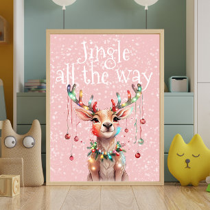 Jingle All The Way rendieren en kerstverlichting Poster