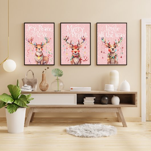 Jingle All The Way rendieren en kerstverlichting Poster