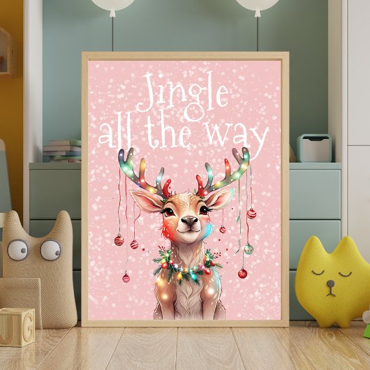 Jingle All The Way rendieren en kerstverlichting Poster