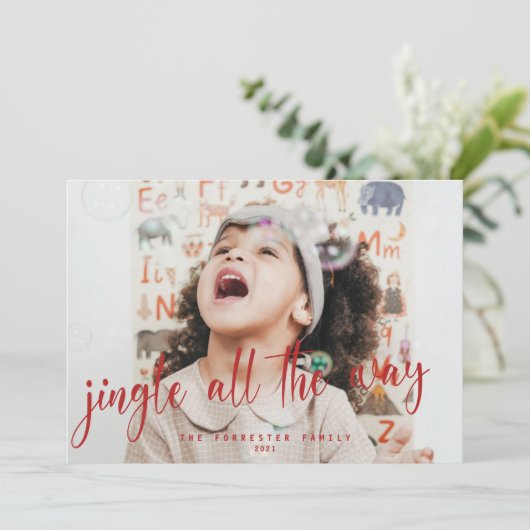 Jingle All The Way Rode Script Foto Feestdagenkaart (Staand voorkant)