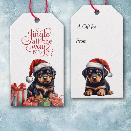 Jingle All The Way Rottweiler Puppy Kerstmis Cadeaulabel