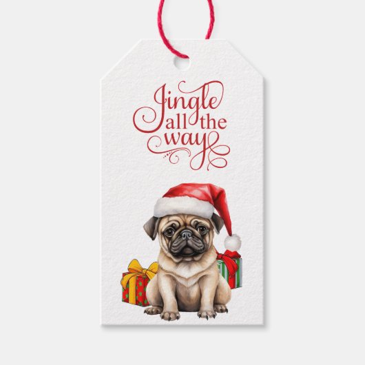 Jingle All The Way Santa Hat Pug Dog Cadeaulabel (Voorkant)