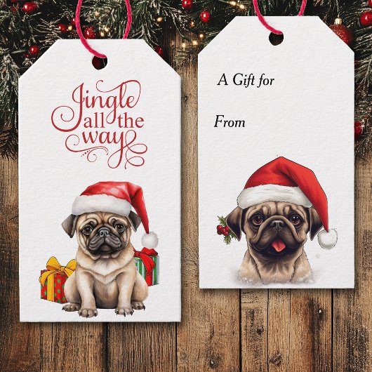 Jingle All The Way Santa Hat Pug Dog Cadeaulabel