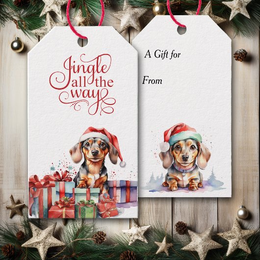 Jingle All The Way Teckel Hond Kerstmis Cadeaulabel