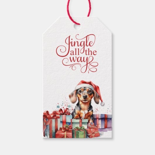 Jingle All The Way Teckel Hond Kerstmis Cadeaulabel (Voorkant)