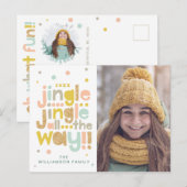 Jingle All Way Cheery Trendy typographic Foto Feestdagenkaart (Voorkant / Achterkant)