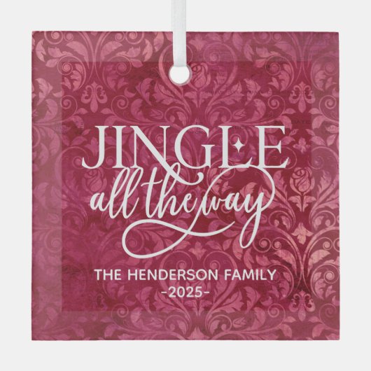 Jingle All Way Familienaam Kerstmis Glas Ornament (Voorkant)