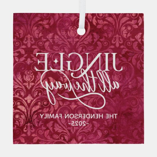 Jingle All Way Familienaam Kerstmis Glas Ornament (Achterkant)