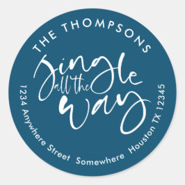 Jingle All Way Name Address White Turquoise Ronde Sticker