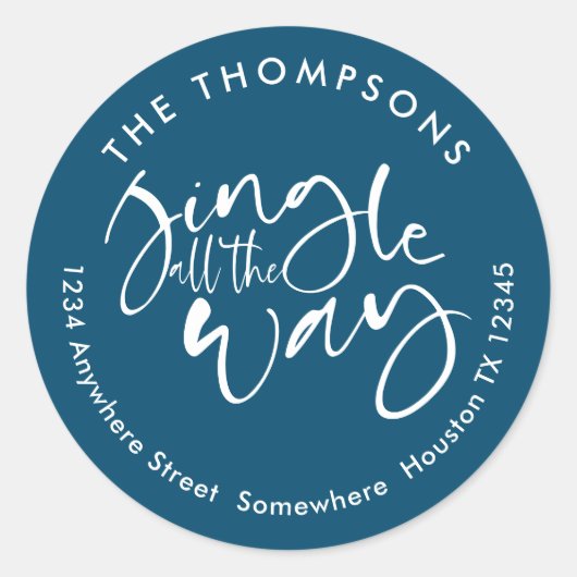 Jingle All Way Name Address White Turquoise Ronde Sticker (Voorkant)