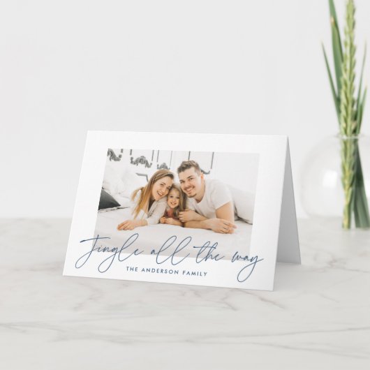 Jingle All Way Navy Script Photo Feestdagen Kaart (Voorkant)