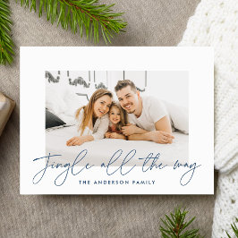 Jingle All Way Navy Script Photo Feestdagenkaart