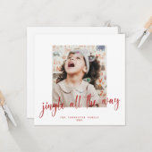 Jingle All Way Red Script 2 Photo Holiday Kaart (Voorkant / Achterkant in situ)