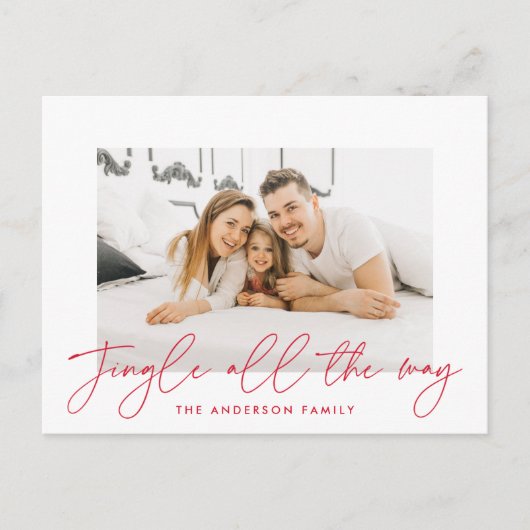 Jingle All Way Red Script Photo Feestdagenkaart (Voorkant)