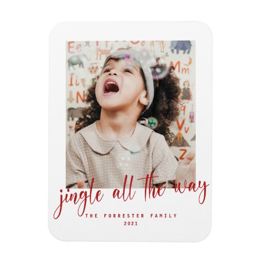 Jingle All Way Red Script Photo Holiday Kaart Magneet (Verticaal)
