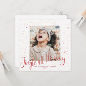 Jingle All Way Red Snowflake 2 Foto Holiday Kaart (Voorkant / Achterkant in situ)