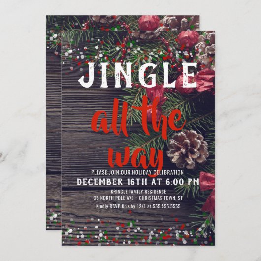 Jingle All Way Rustic Holiday Party Uitnodiging (Voorkant / Achterkant)