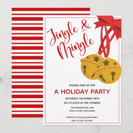 Jingle and Mingle Bells Holiday Party Invitation Kaart (Voorkant / Achterkant)