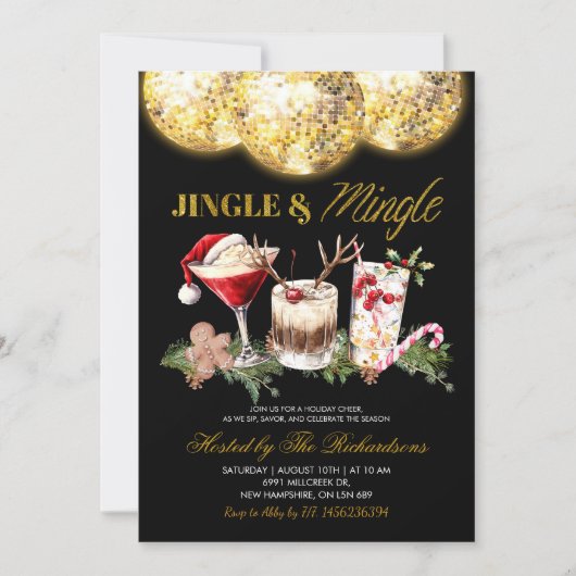 Jingle And Mingle Christmas Disco Cocktail Party Kaart (Voorkant)