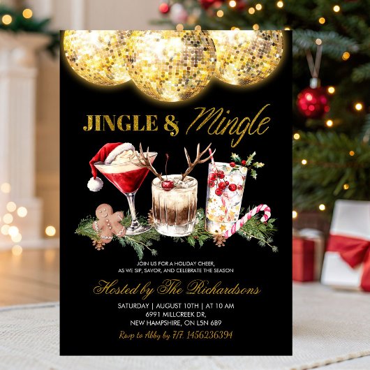 Jingle And Mingle Christmas Disco Cocktail Party Kaart