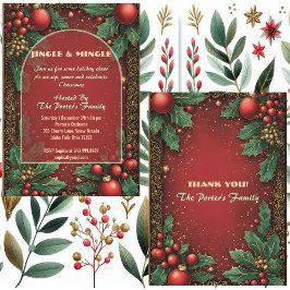 Jingle and Mingle Christmas Holly Motifs Red Berry Kaart