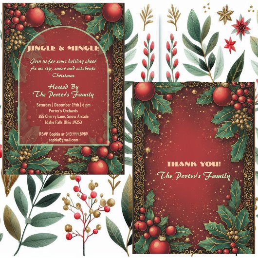 Jingle and Mingle Christmas Holly Motifs Red Berry Kaart