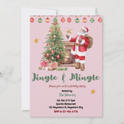 Jingle And Mingle Christmas Party Invitation Kaart (Voorkant)