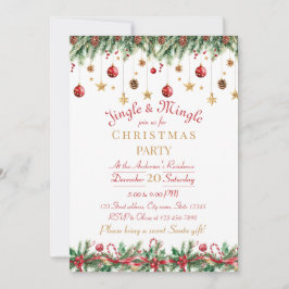 Jingle and Mingle Christmas Party Invitation Kaart