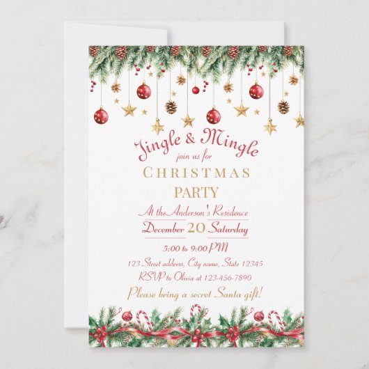 Jingle and Mingle Christmas Party Invitation Kaart (Voorkant)