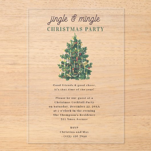 Jingle and Mingle Holiday Christmas Party Acryl Uitnodigingen (Voorkant)