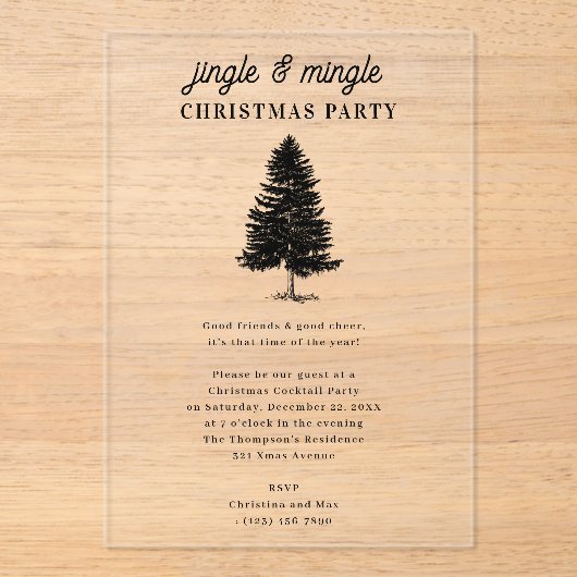 Jingle and Mingle Holiday Christmas Party Acryl Uitnodigingen (Voorkant)