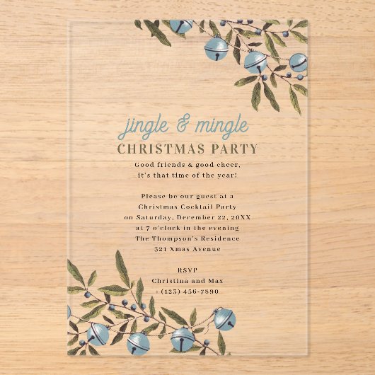 Jingle and Mingle Holiday Christmas Party Acryl Uitnodigingen (Voorkant)