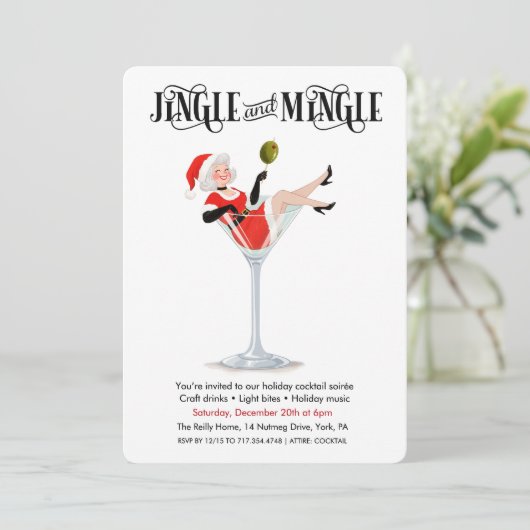 Jingle and Mingle Holiday Cocktail Martini Kaart (Staand voorkant)