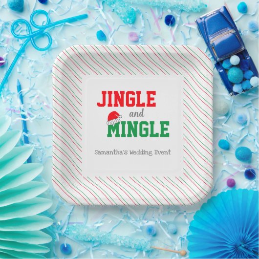 Jingle and Mingle Kerstbruilding Event Papieren Bordje (Feest)