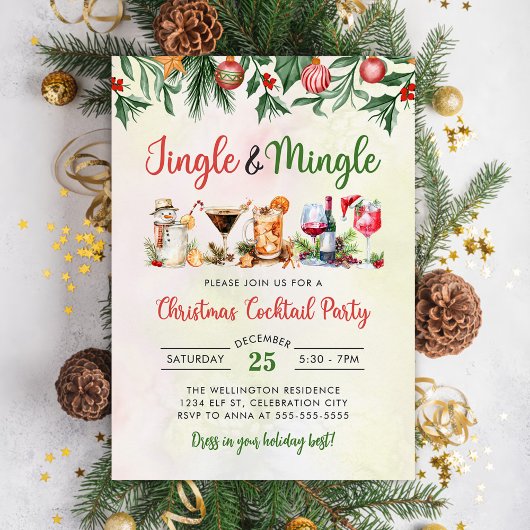 Jingle and Mingle Kerstmis cocktail Party Kaart