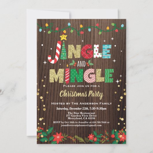 Jingle and Mingle Kerstparty roestvrij hout Kaart (Voorkant)