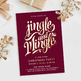Jingle And Mingle Modern Bourgondië Goud Calligraf Folie Uitnodiging