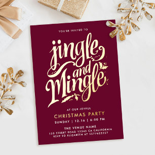Jingle And Mingle Modern Bourgondië Goud Calligraf Folie Uitnodiging
