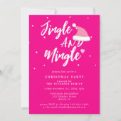 Jingle and mingle roze script kerstparty kaart (Voorkant)