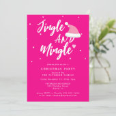 Jingle and mingle roze script kerstparty kaart (Staand voorkant)