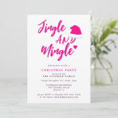 Jingle and mingle roze script kerstparty kaart (Staand voorkant)