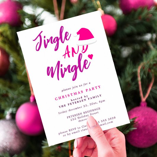 Jingle and mingle roze script kerstparty kaart