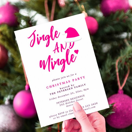 Jingle and mingle roze script kerstparty kaart