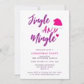 Jingle and mingle roze script kerstparty kaart (Voorkant)