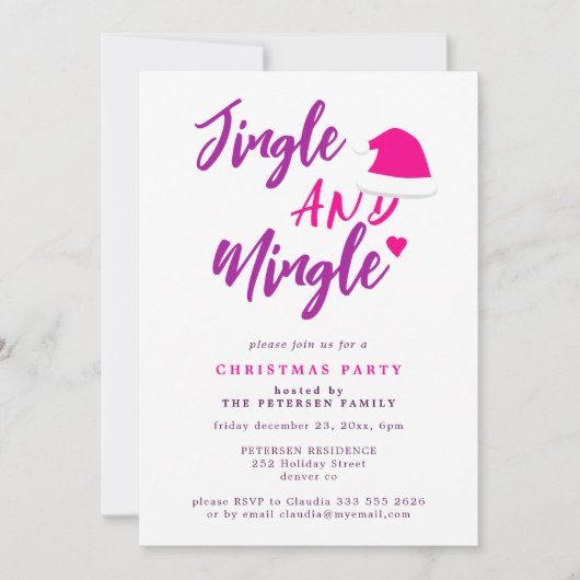 Jingle and mingle roze script kerstparty kaart (Voorkant)