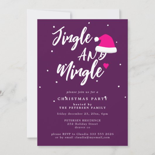 Jingle and mingle script Kerstparty paars Kaart (Voorkant)